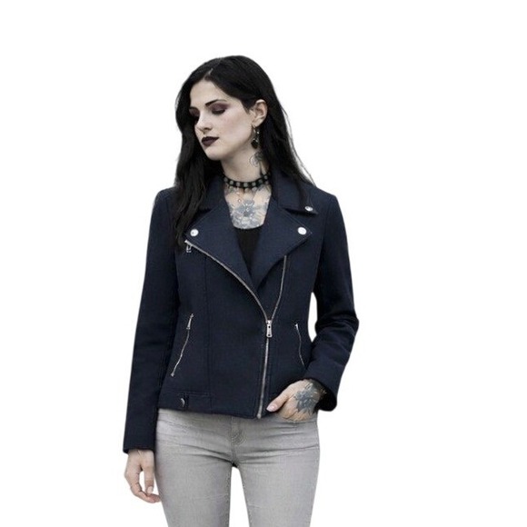 LEVIS Womens Wool Blend Navy Moto Punk Jacket Small Asymmetrical Zip Edgy - Picture 2 of 16